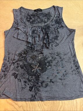B.L.E.U. Navy and Black Floral Ruffle Tank